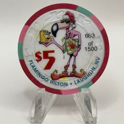 Flamingo Hilton Laughlin Nevada 1997 'Santa hat' Series 5 LE $5 Casino Chip N9704