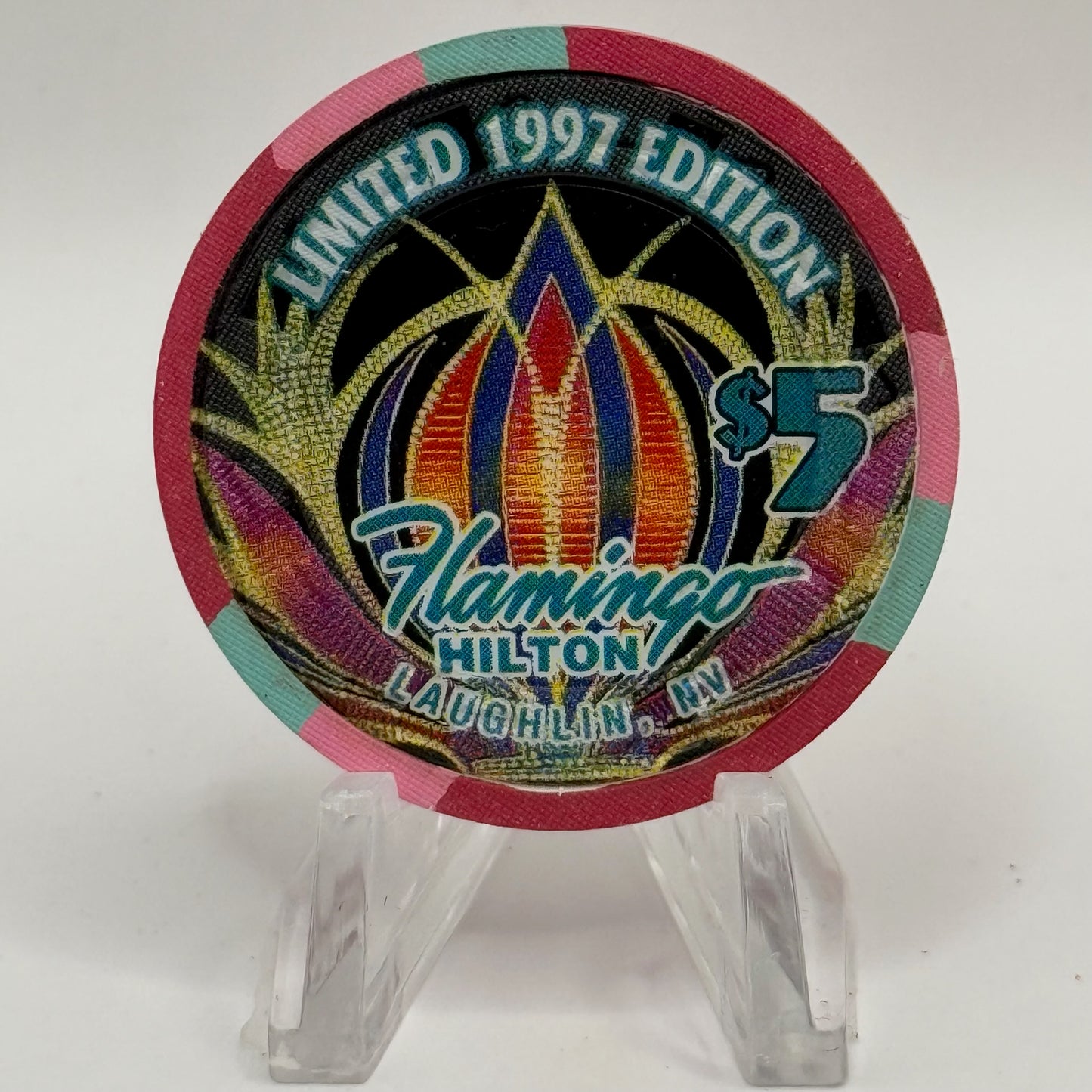 Flamingo Hilton Laughlin Nevada 1997 'Santa hat' Series 5 LE $5 Casino Chip N9704