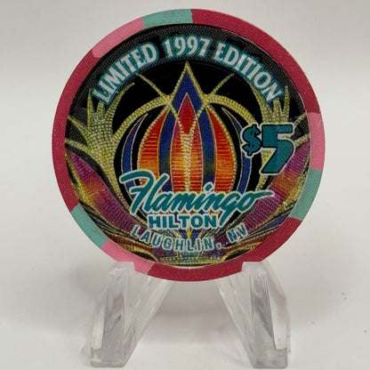 Flamingo Hilton Laughlin Nevada 1997 'Santa hat' Series 5 LE $5 Casino Chip N9704