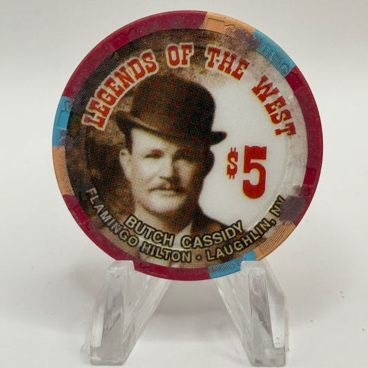 Flamingo Hilton Laughlin Nevada 1996 'Legends of the West - Butch Cassidy' Series 8 LE $5 Casino Chip N8286