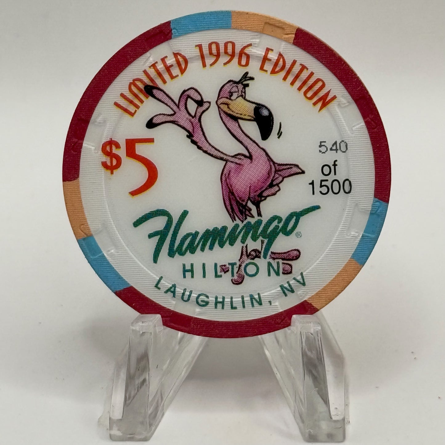 Flamingo Hilton Laughlin Nevada 1996 'Legends of the West - Doc Holiday' Series 8 LE $5 Casino Chip N8289