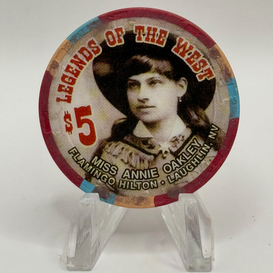 Flamingo Hilton Laughlin Nevada 1996 'Legends of the West - Miss Annie Oakley' Series 8 LE $5 Casino Chip N8288