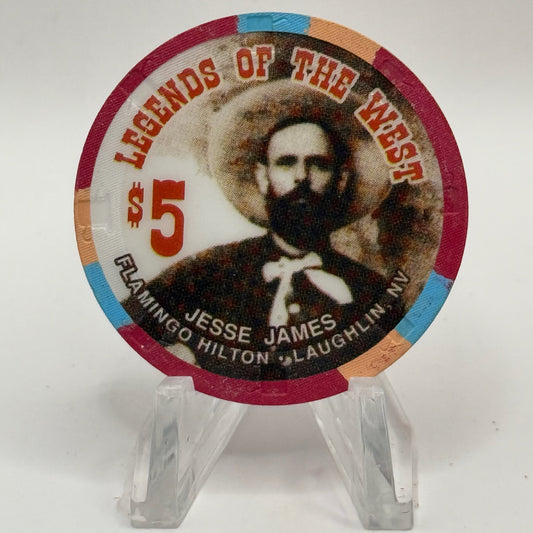 Flamingo Hilton Laughlin Nevada 1996 'Legends of the West - Jesse James' Series 8 LE $5 Casino Chip N8285