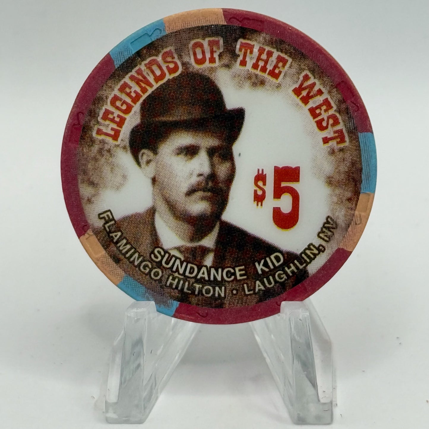 Flamingo Hilton Laughlin Nevada 1996 'Legends of the West - Sundance Kid' Series 8 LE $5 Casino Chip N8292