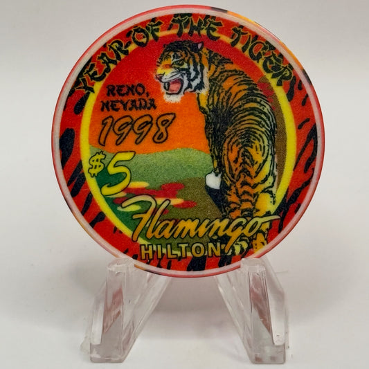 Flamingo Hilton Reno Nevada 1998 'Chinese New Year - Year Of The Tiger' LE $5 Casino Chip N9732