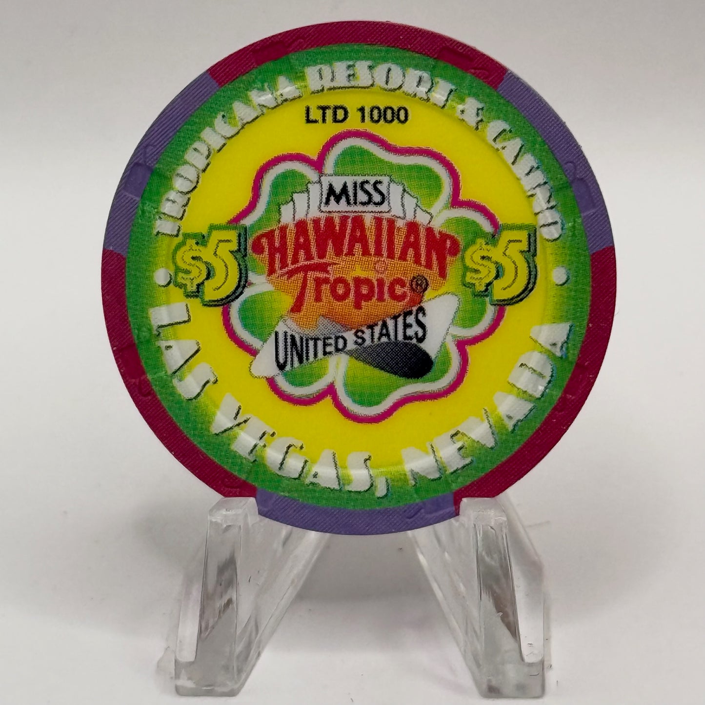 Tropicana Las Vegas Nevada 1999 'Miss Hawaiian Tropic' LE $5 Casino Chip V5858