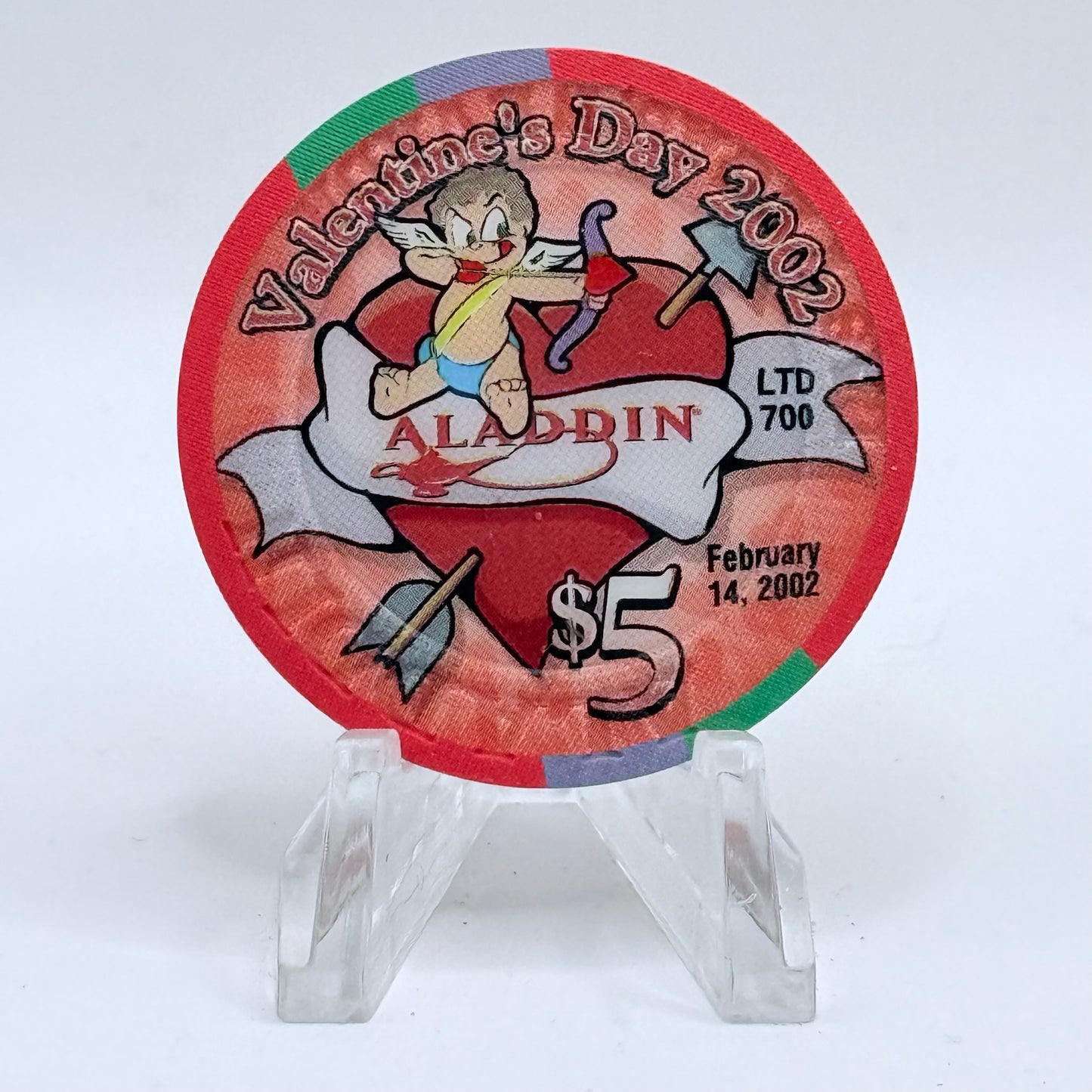 Aladdin Resort & Casino Las Vegas Nevada 2002 'Valentine's Day' LE $5 Casino Chip V7818