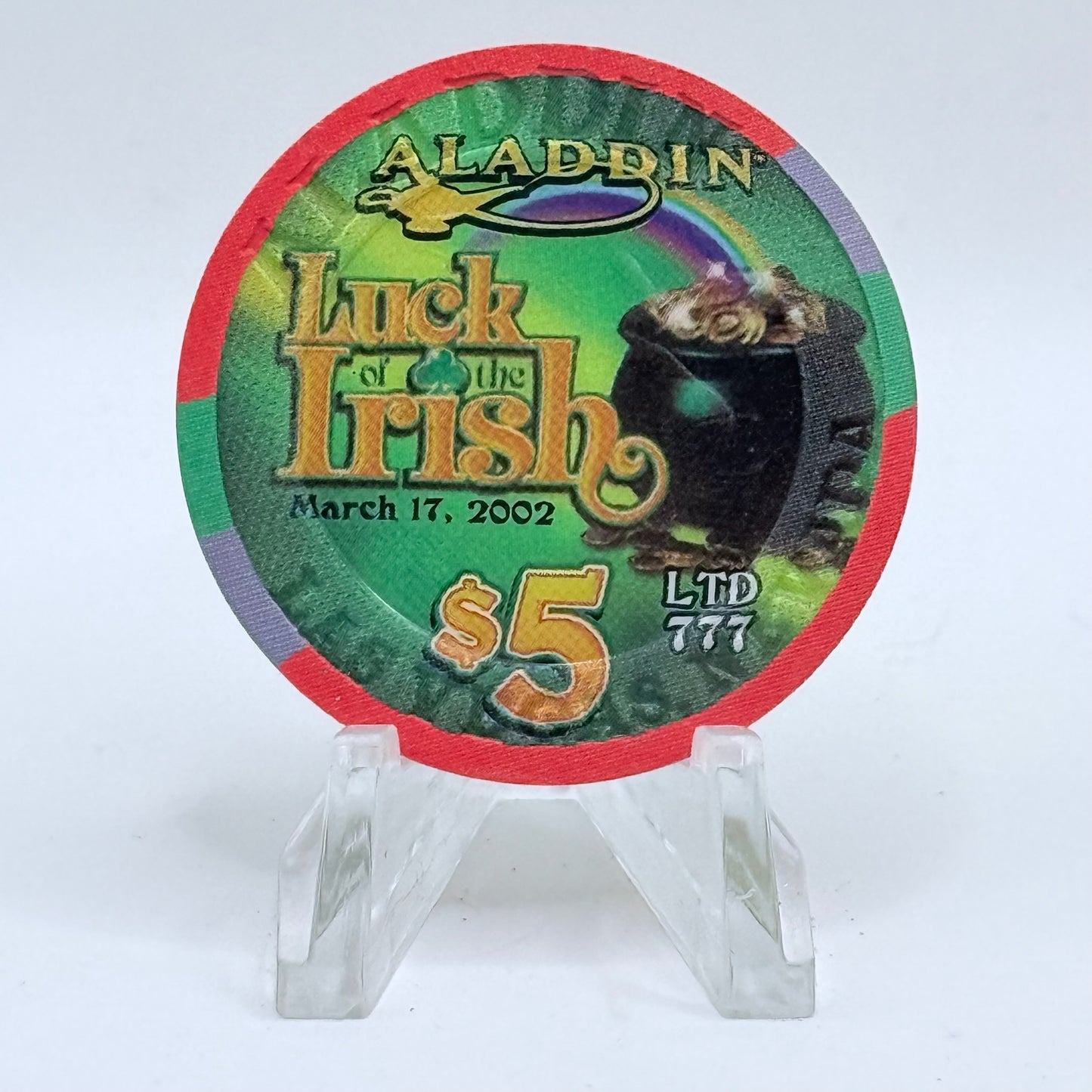 Aladdin Resort & Casino Las Vegas Nevada 2002 'Luck of the Irish' LE $5 Casino Chip V7816