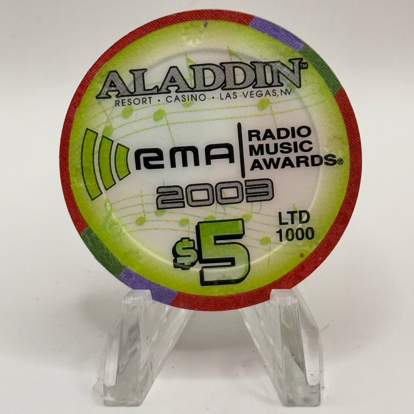 Aladdin Resort & Casino Las Vegas Nevada 2003 'Radio Music Awards' LE $5 Casino Chip E0019