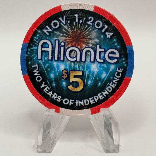 Aliante Casino + Hotel N. Las Vegas Nevada 2014 'Two Years Of Independence' LE $5 Casino Chip D1801