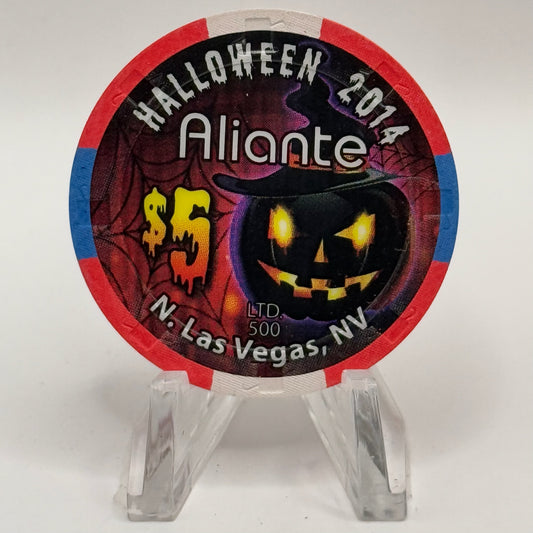 Aliante Casino + Hotel N. Las Vegas Nevada 2014 'Halloween' LE $5 Casino Chip D1784