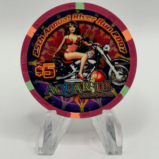 Aquarius Laughlin Nevada 2007 '25th Annual River Run' LE $5 Casino Chip E8462