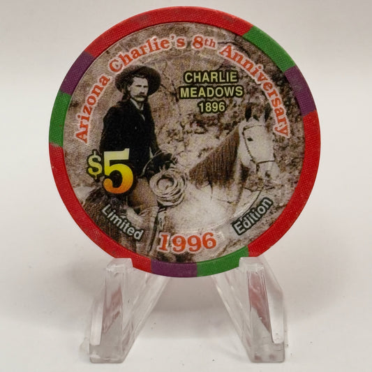 Arizona Charlie's Decatur (West) Las Vegas Nevada 1996 '8th Anniversary' LE $5 Casino Chip N5699