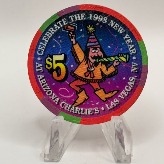 Arizona Charlie's Decatur (West) Las Vegas Nevada 1998 'The New Year' LE $5 Casino Chip N8594