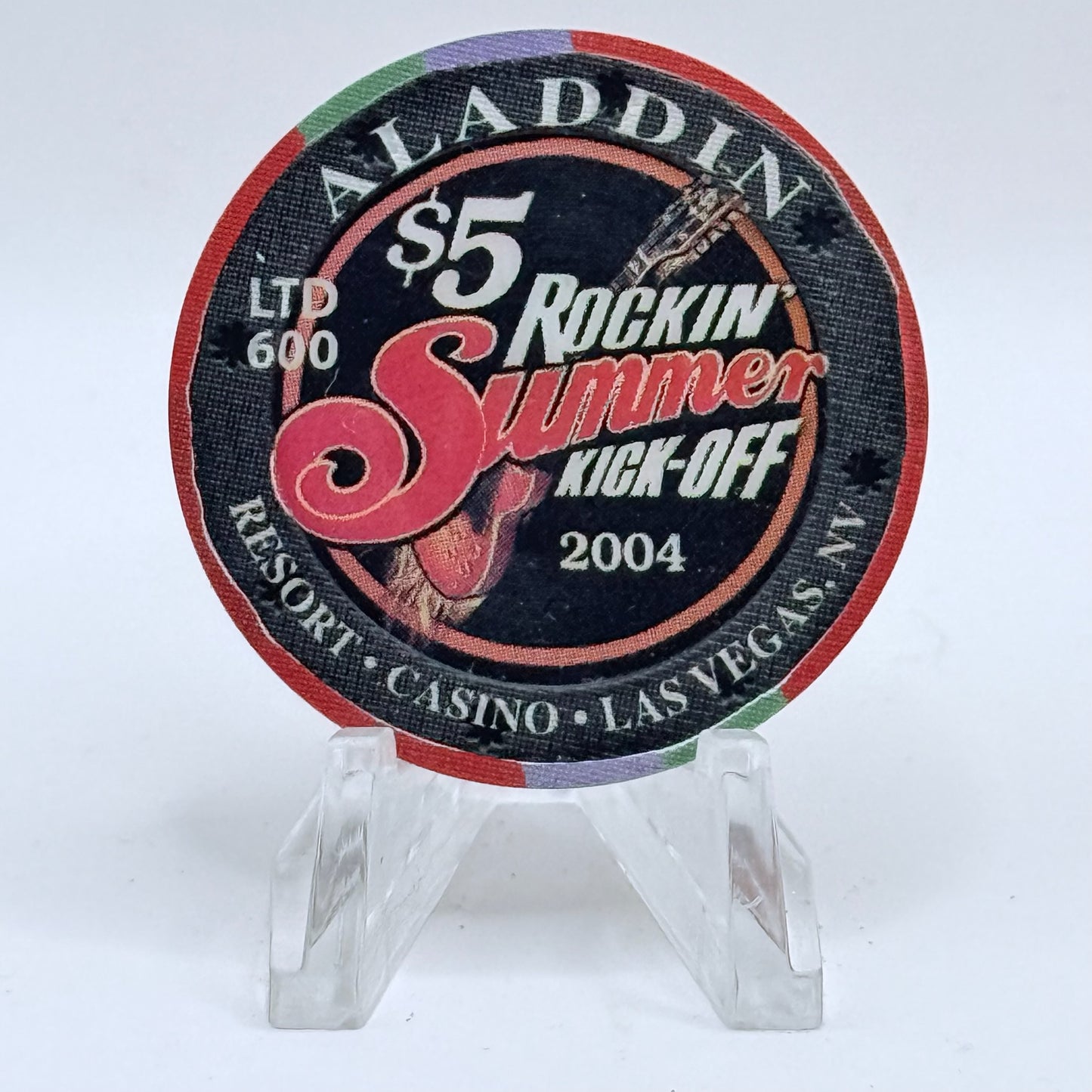 Aladdin Resort & Casino Las Vegas Nevada 2004 'Rockin' Summer Kick-off' LE $5 Casino Chip E3406