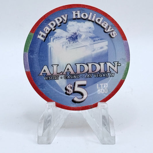 Aladdin Resort & Casino Las Vegas Nevada 2004 'Happy Holidays & Happy New Year' LE $5 Casino Chip E0018