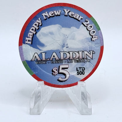 Aladdin Resort & Casino Las Vegas Nevada 2004 'Happy Holidays & Happy New Year' LE $5 Casino Chip E0018