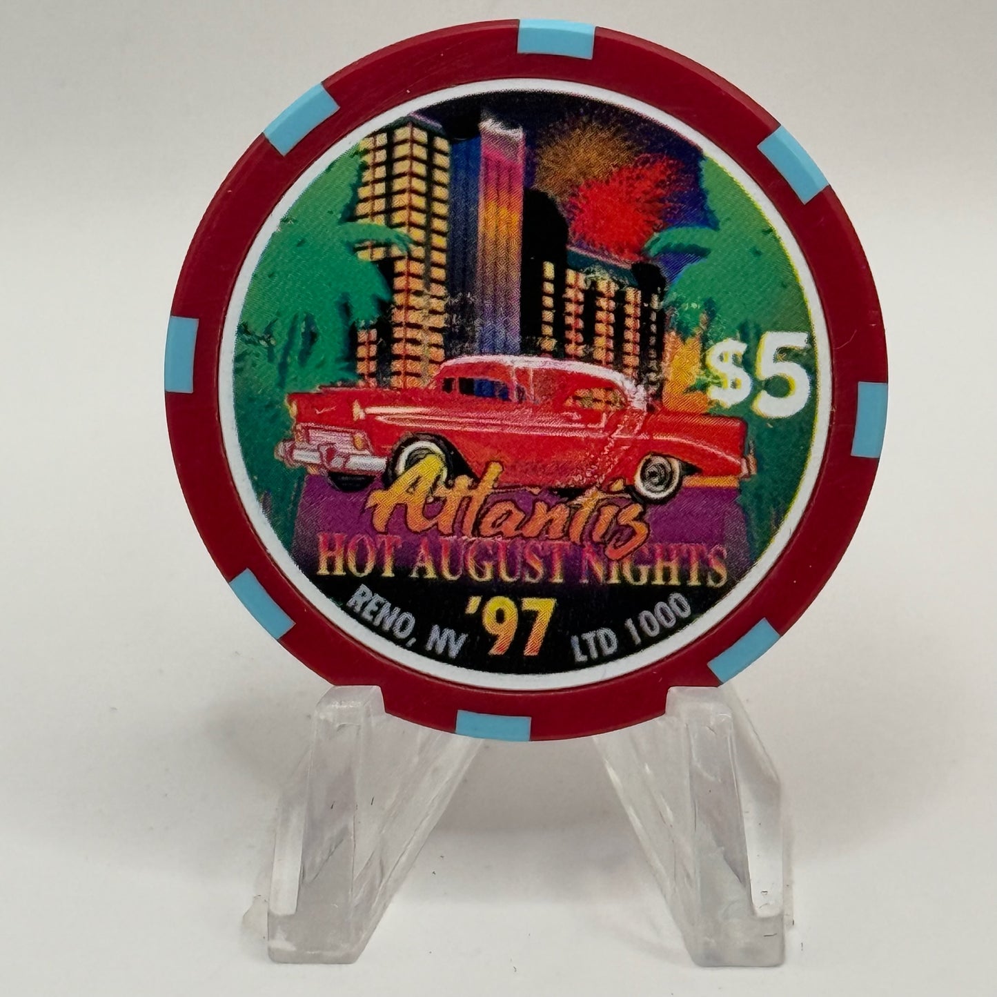 Atlantis Reno Nevada 1997 'Hot August Nights - Every Player's Paradise' LE $5 Casino Chip N9281