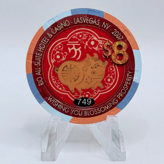 Rio Las Vegas Nevada 2007 'Year Of The Pig' LE $8 Casino Chip E8282