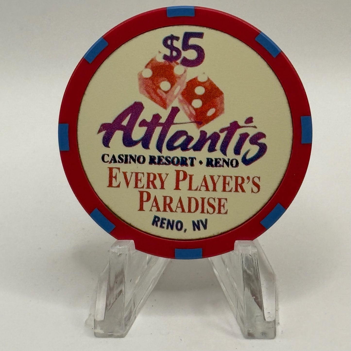 Atlantis Reno Nevada 1998 'Hot August Nights - Every Player's Paradise' LE $5 Casino Chip V2043