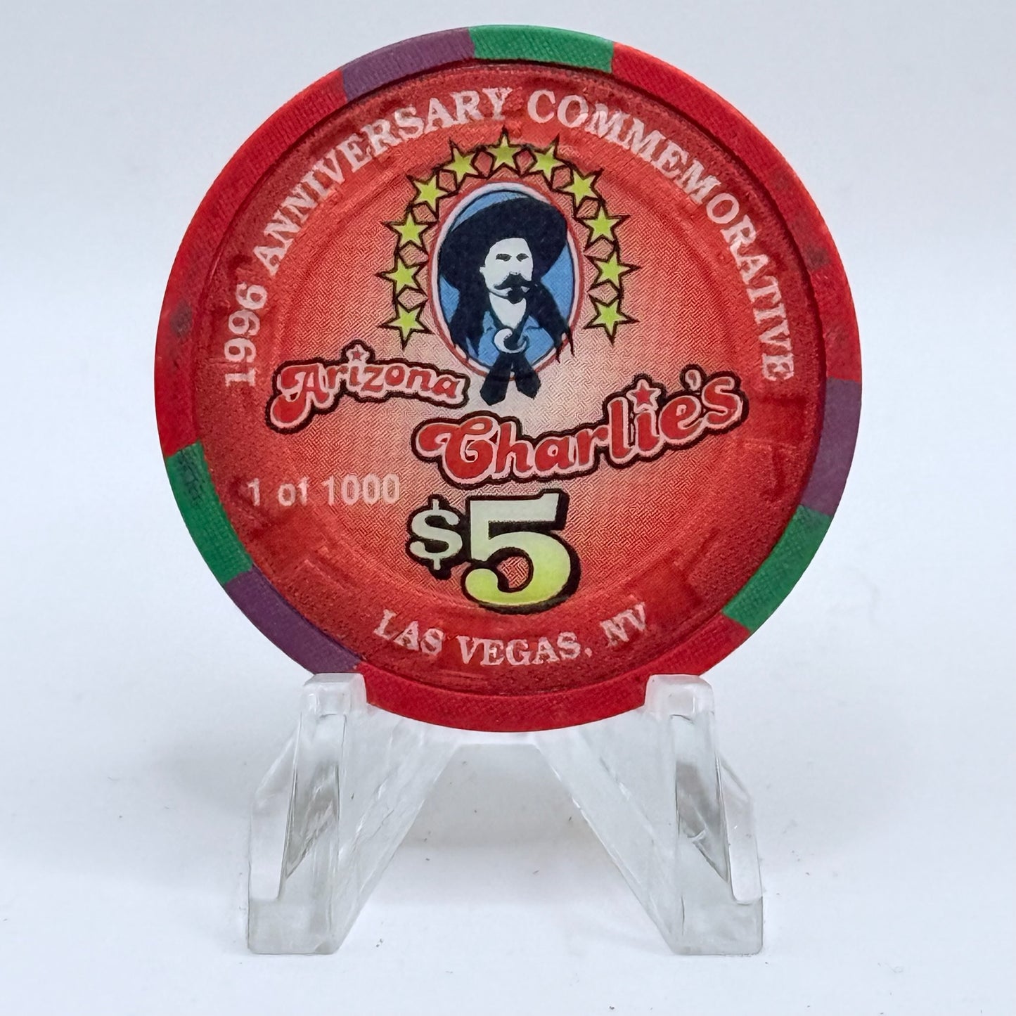 Arizona Charlie's Decatur (West) Las Vegas Nevada 1996 '8th Anniversary, Charles Henson' LE $5 Casino Chip N4875