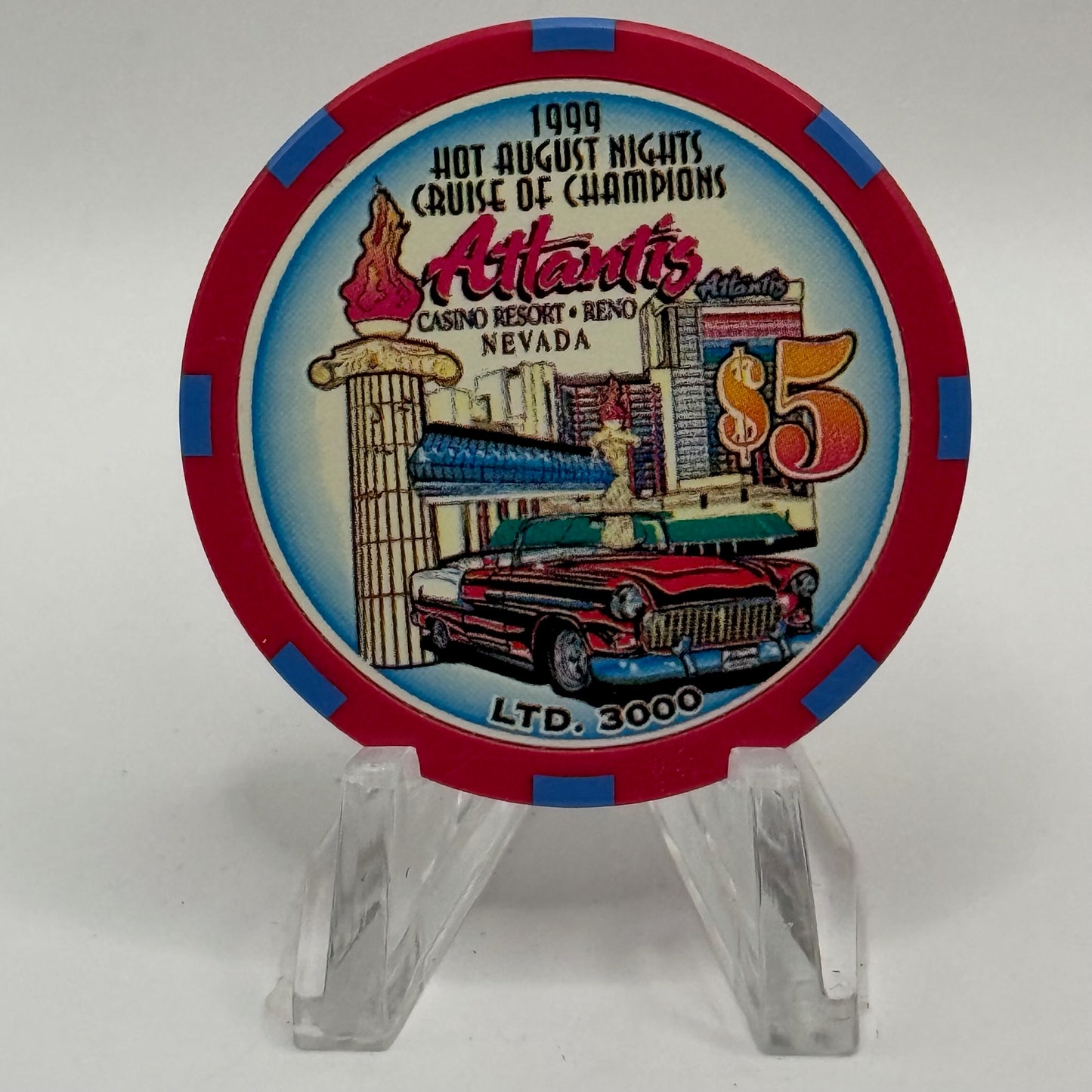Atlantis Reno Nevada 1999 'Hot August Nights - Cruise of Champions' LE $5 Casino Chip V3678