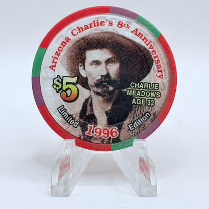 Arizona Charlie's Decatur (West) Las Vegas Nevada 1996 '8th Anniversary, Charles Meadows' LE $5 Casino Chip N5689