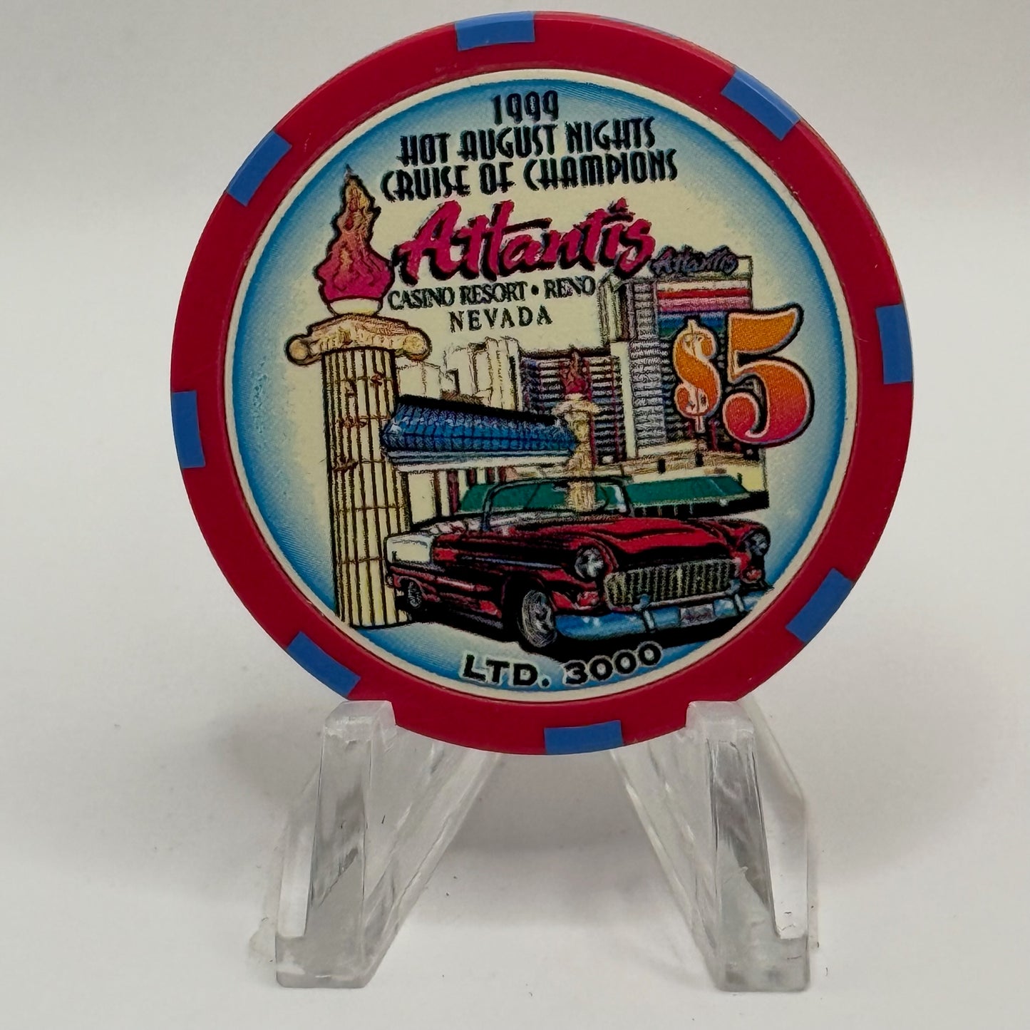 Atlantis Reno Nevada 1999 'Hot August Nights - Cruise of Champions' LE $5 Casino Chip V3678