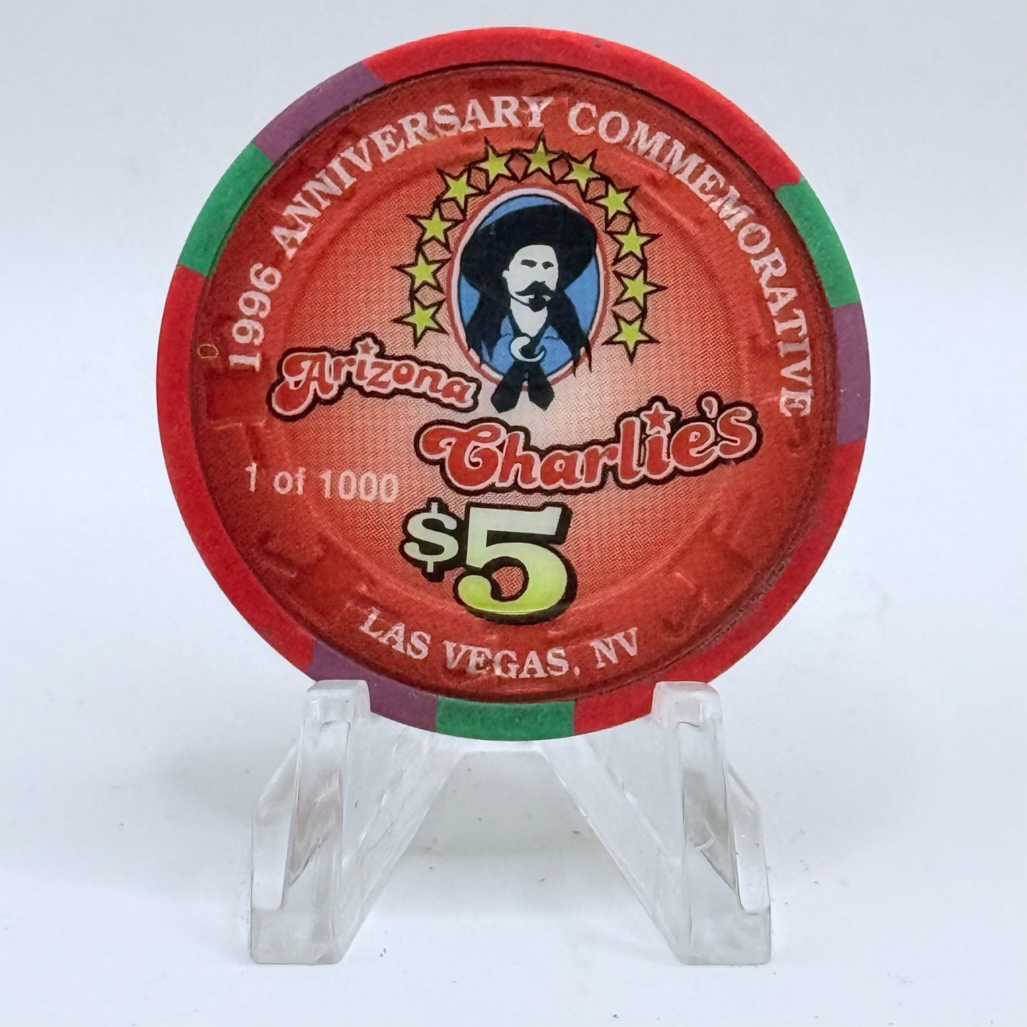 Arizona Charlie's Decatur (West) Las Vegas Nevada 1996 '8th Anniversary, Charles Meadows' LE $5 Casino Chip N5689