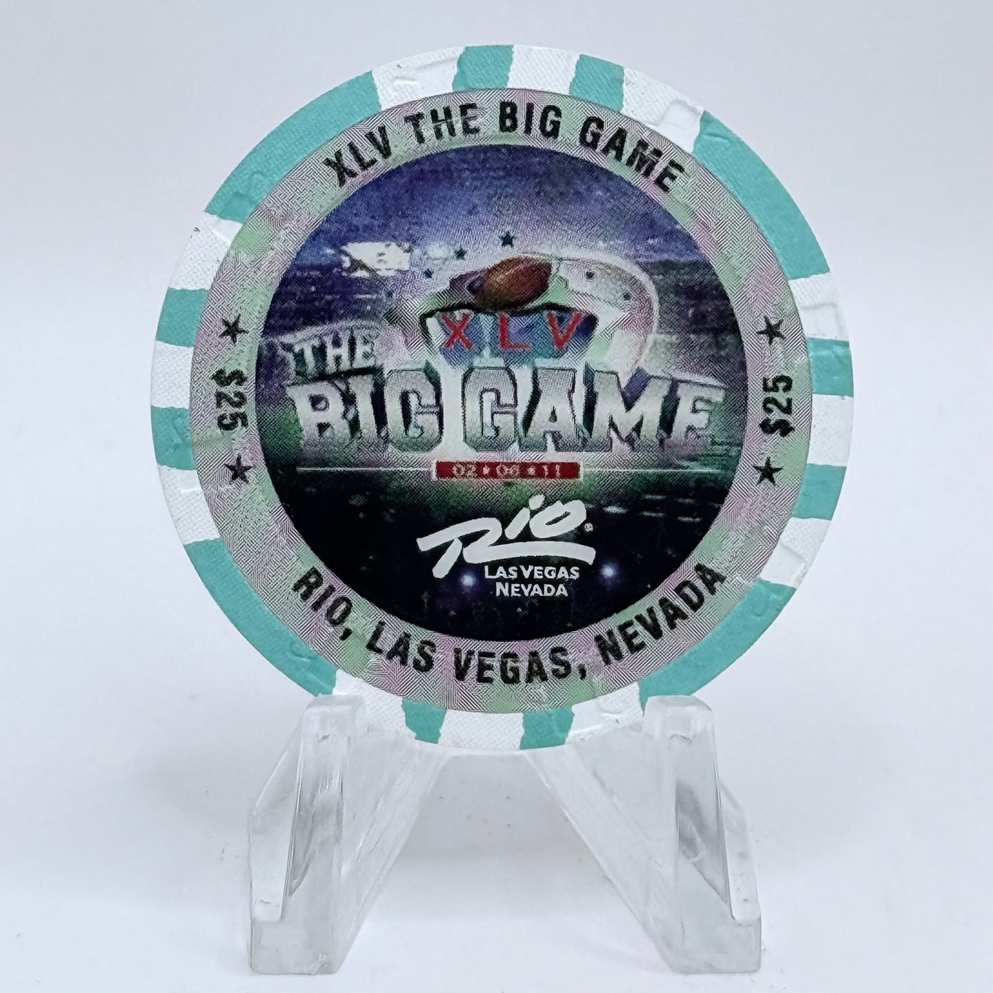 Rio Las Vegas Nevada 2011 'The Big Game Superbowl XLV' LE $25 Casino Chip D0034
