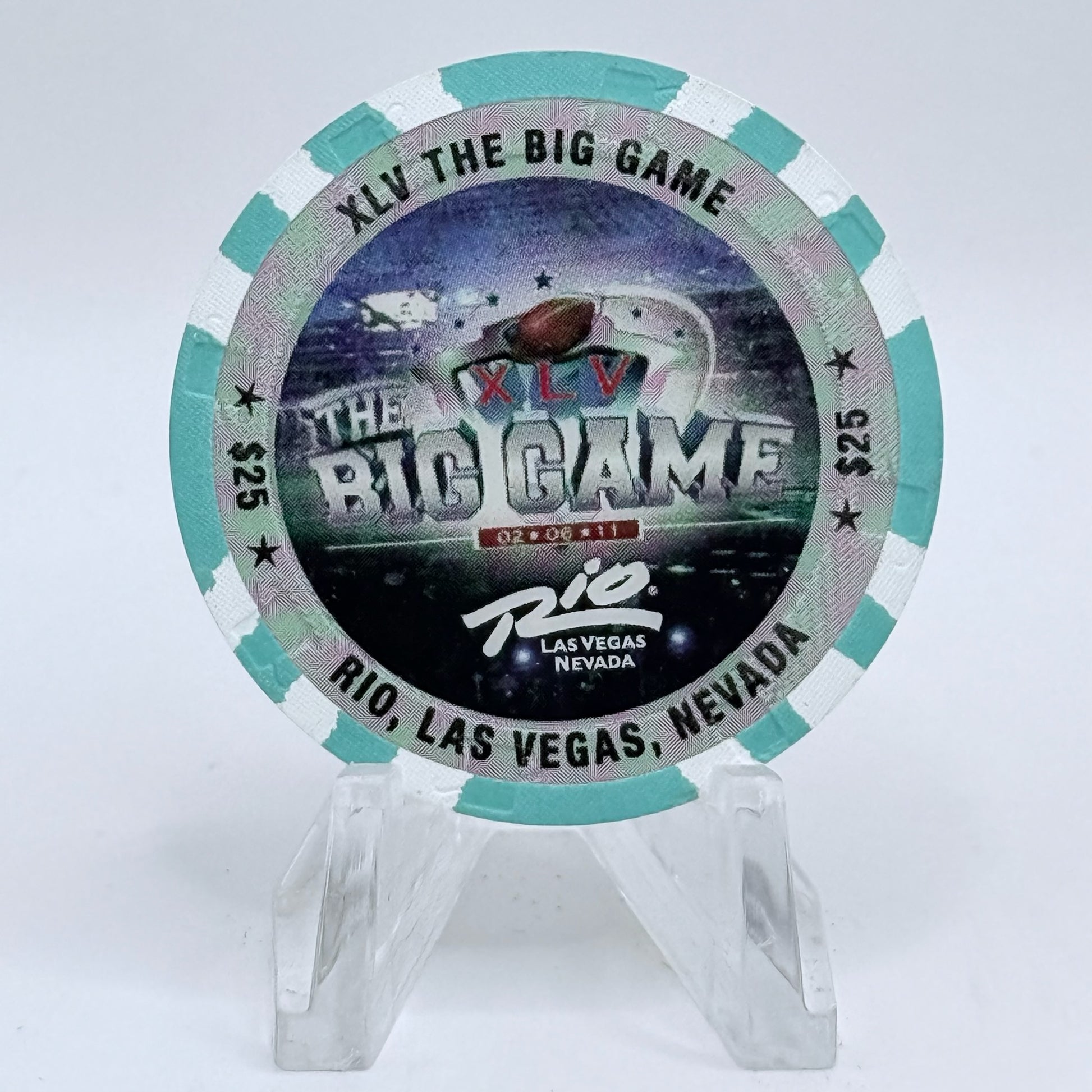 Rio Las Vegas Nevada 2011 'The Big Game Superbowl XLV' LE $25 Casino Chip D0034