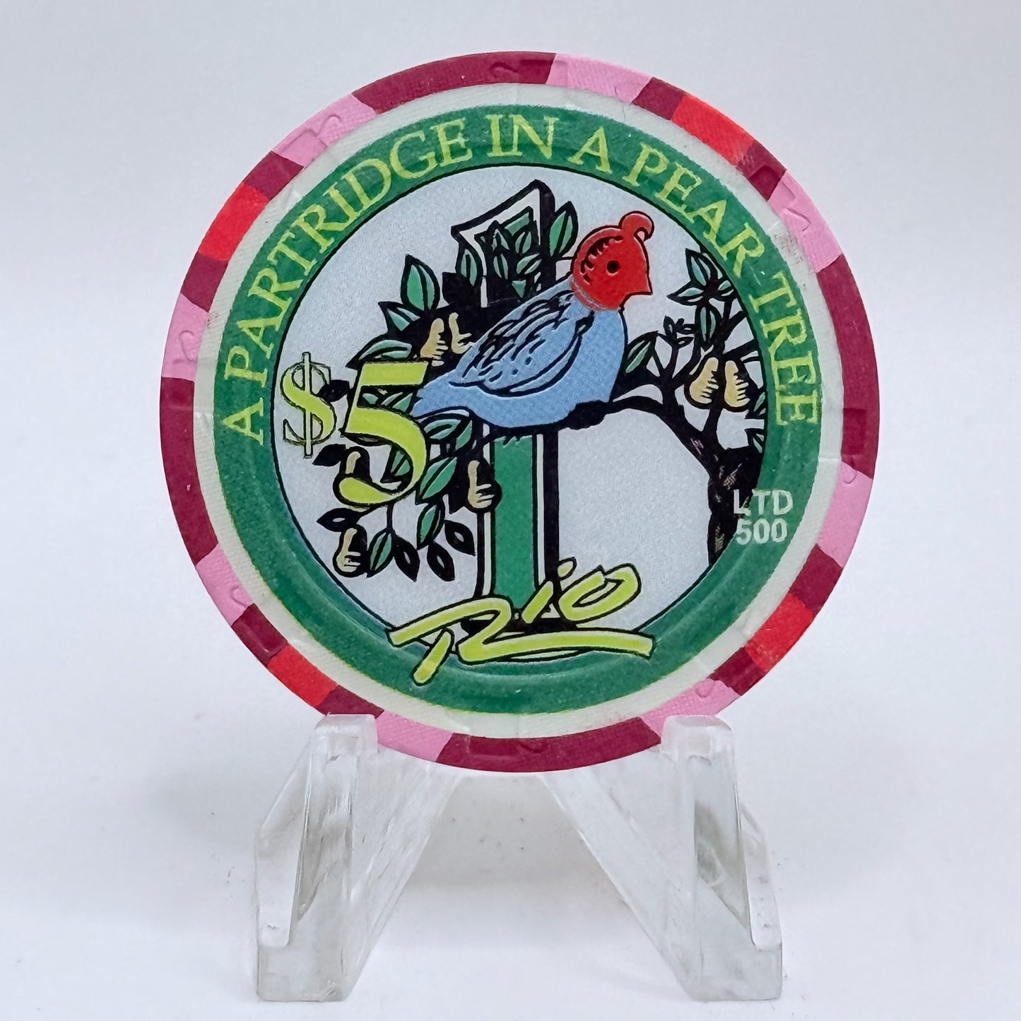 Rio Las Vegas Nevada 2003 'Partridge In A Pear Tree' Series 4 LE $5 Casino Chip E2308