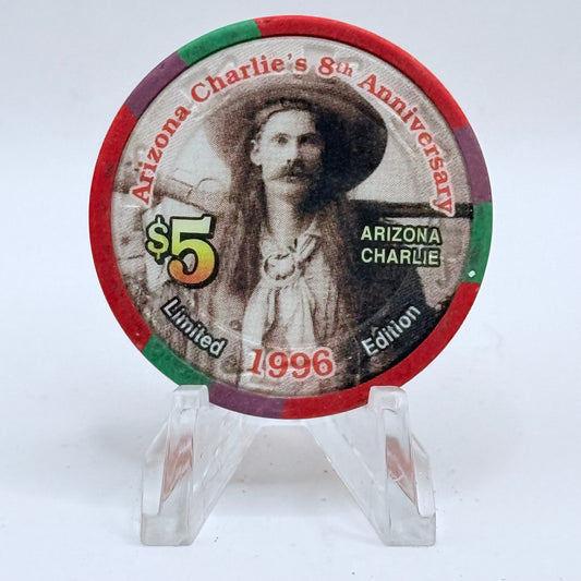 Arizona Charlie's Decatur (West) Las Vegas Nevada 1996 '8th Anniversary, Arizona Charlie' LE $5 Casino Chip N5640
