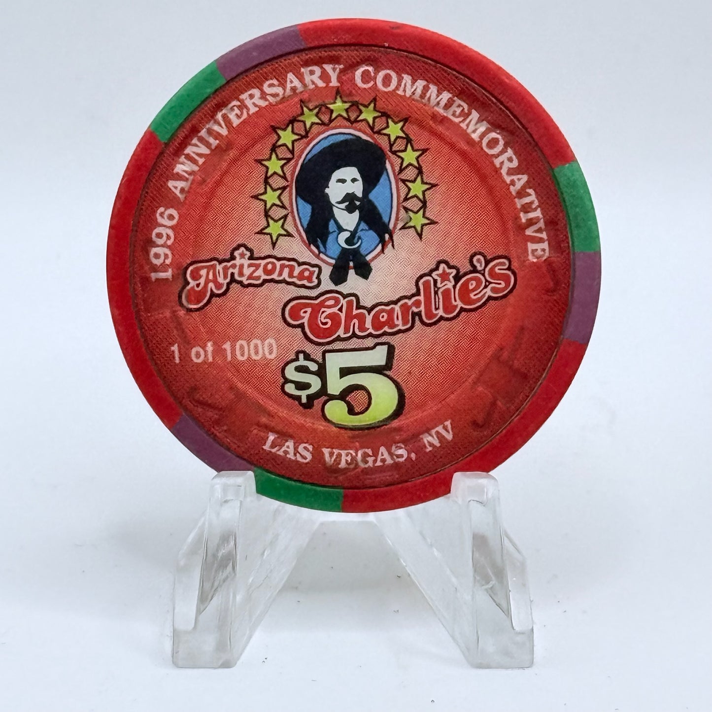 Arizona Charlie's Decatur (West) Las Vegas Nevada 1996 '8th Anniversary, Arizona Charlie' LE $5 Casino Chip N5640