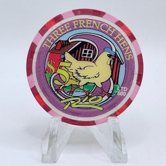 Rio Las Vegas Nevada 2003 'Three French Hens' Series 4 LE $5 Casino Chip E2312