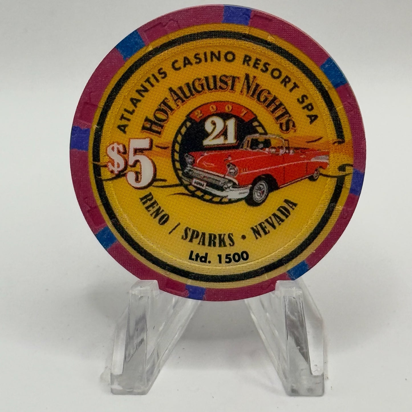Atlantis Reno Nevada 2007 'Hot August Nights - Cruise of Champions' LE $5 Casino Chip E6456