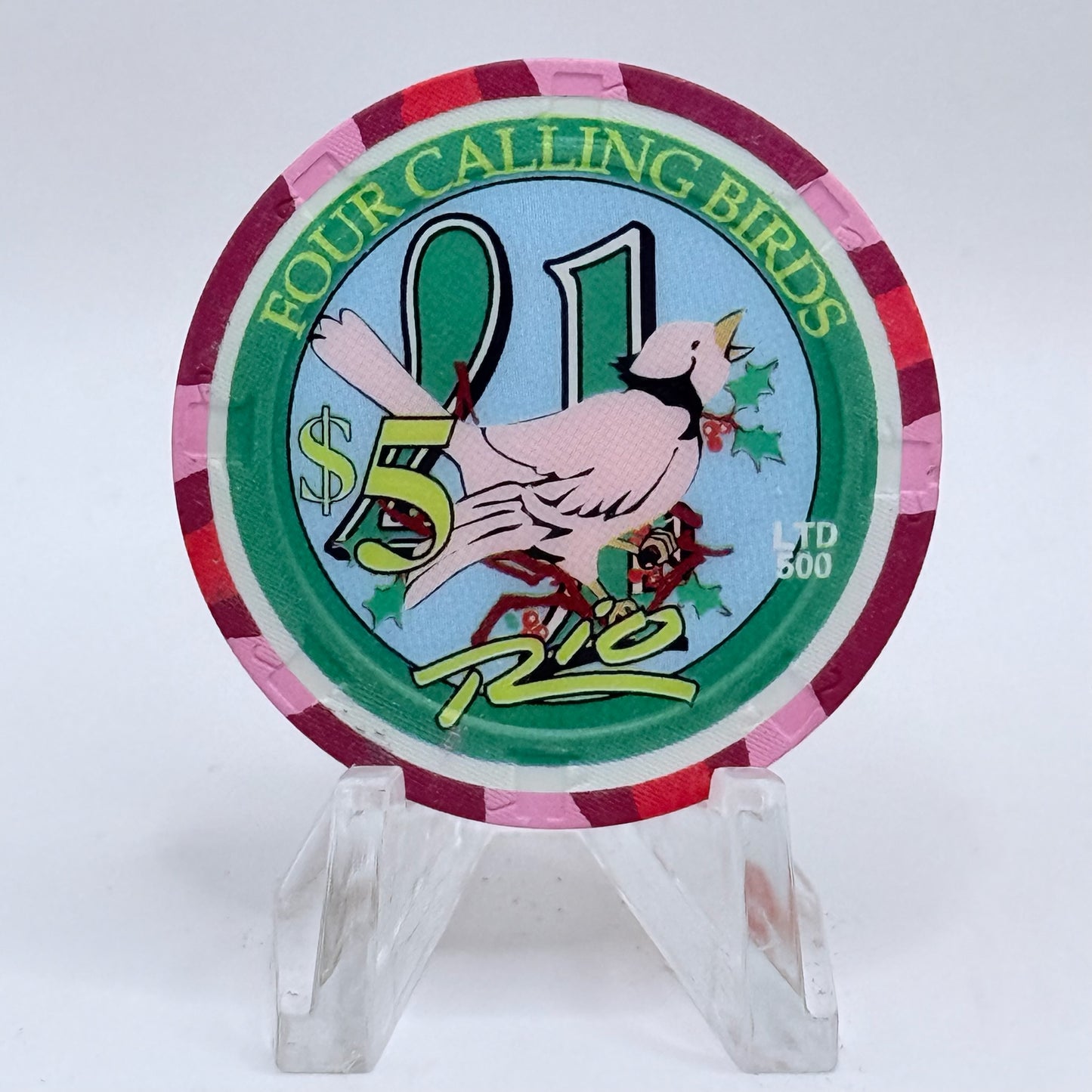 Rio Las Vegas Nevada 2003 'Four Calling Birds' Series 4 LE $5 Casino Chip E2306