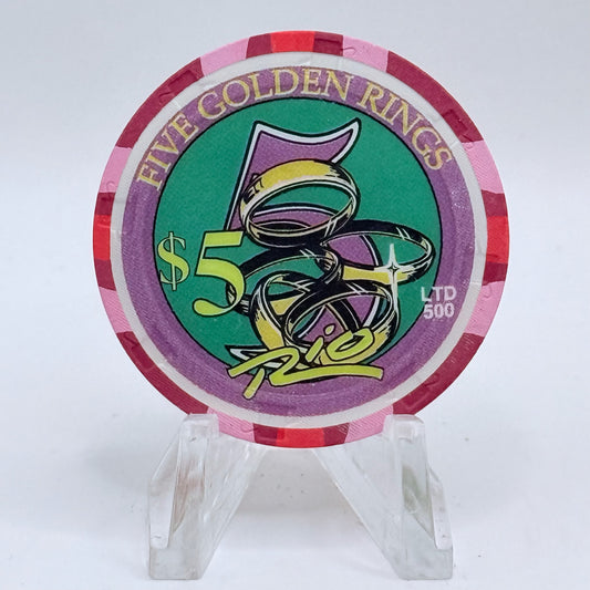 Rio Las Vegas Nevada 2003 'Five Golden Rings' Series 4 LE $5 Casino Chip E2305