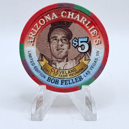 Arizona Charlie's Decatur (West) Las Vegas Nevada 1996 'Cleveland Hall Of Fame Reunion, Bob Feller' LE $5 Casino Chip N7234