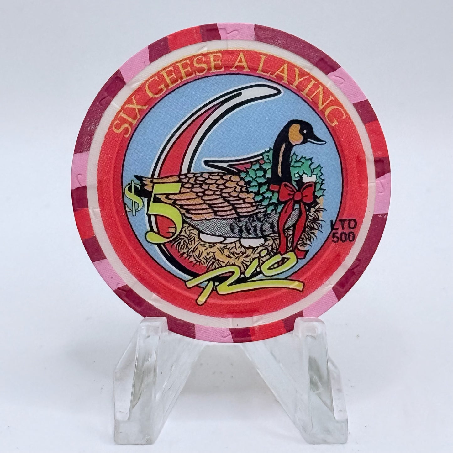 Rio Las Vegas Nevada 2003 'Six Geese A Laying' Series 4 LE $5 Casino Chip E2310