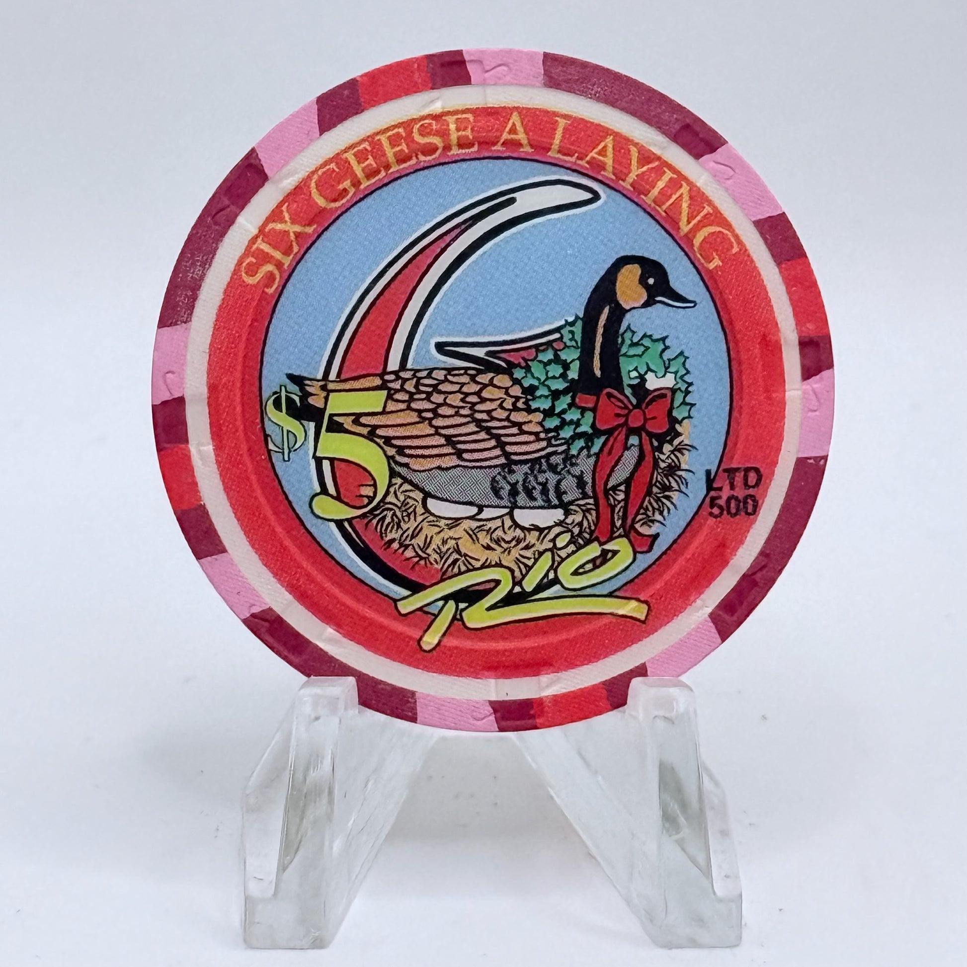 Rio Las Vegas Nevada 2003 'Six Geese A Laying' Series 4 LE $5 Casino Chip E2310