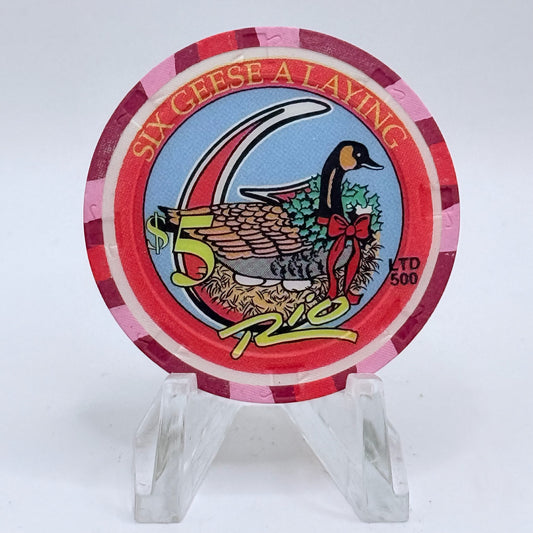 Rio Las Vegas Nevada 2003 'Six Geese A Laying' Series 4 LE $5 Casino Chip E2310