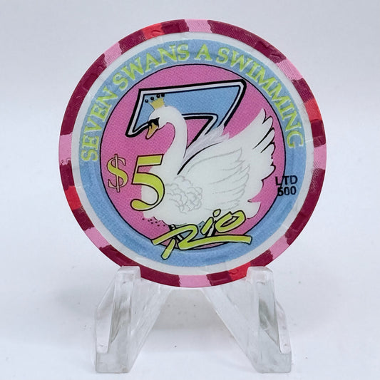 Rio Las Vegas Nevada 2003 'Seven Swans A Swimming' Series 4 LE $5 Casino Chip E4052