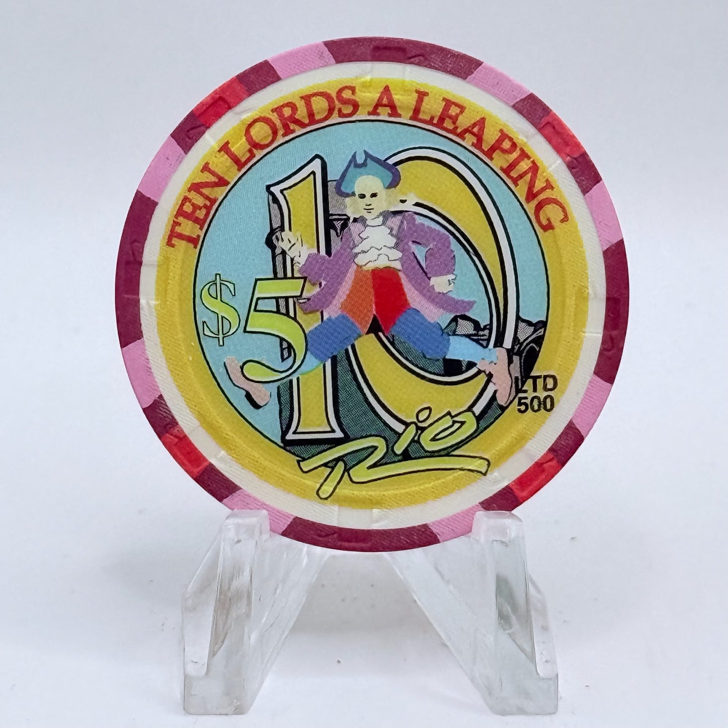 Rio Las Vegas Nevada 2003 'Ten Lords A Leaping' Series 4 LE $5 Casino Chip E2311