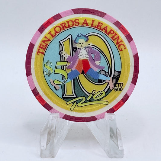 Rio Las Vegas Nevada 2003 'Ten Lords A Leaping' Series 4 LE $5 Casino Chip E2311