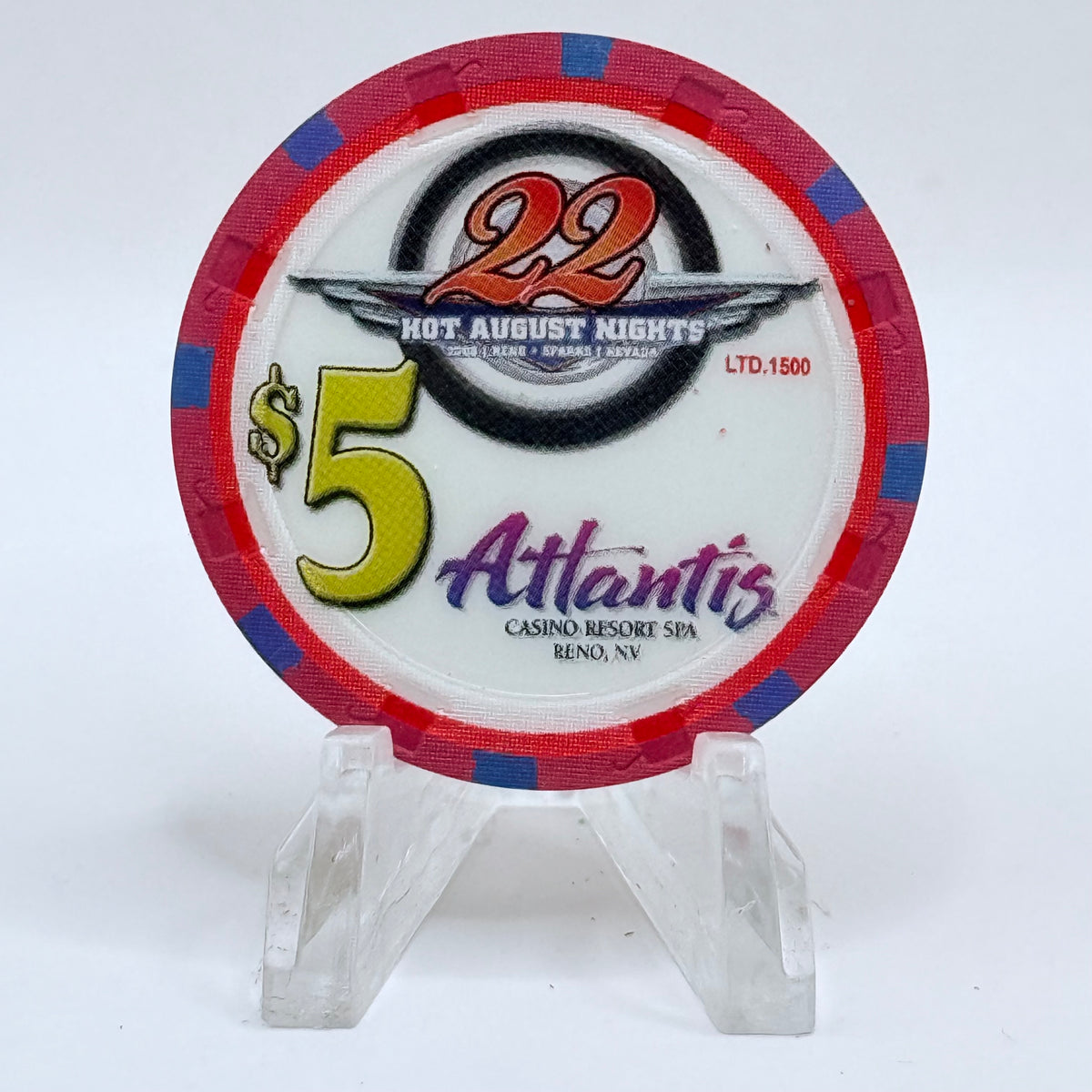 Atlantis Reno Nevada 2008 'Hot August Night, Cruise Of Champions' LE $5 Casino Chip E8854