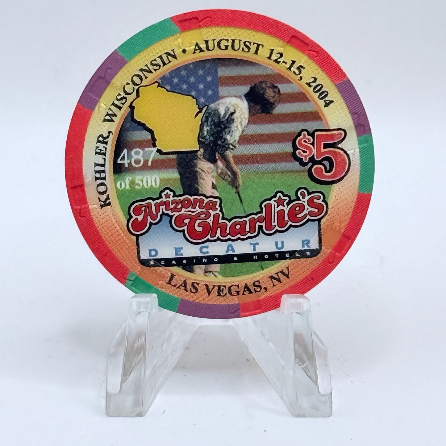 Arizona Charlie's Decatur (West) Las Vegas Nevada 2004 'PGA' LE $5 Casino Chip E3893