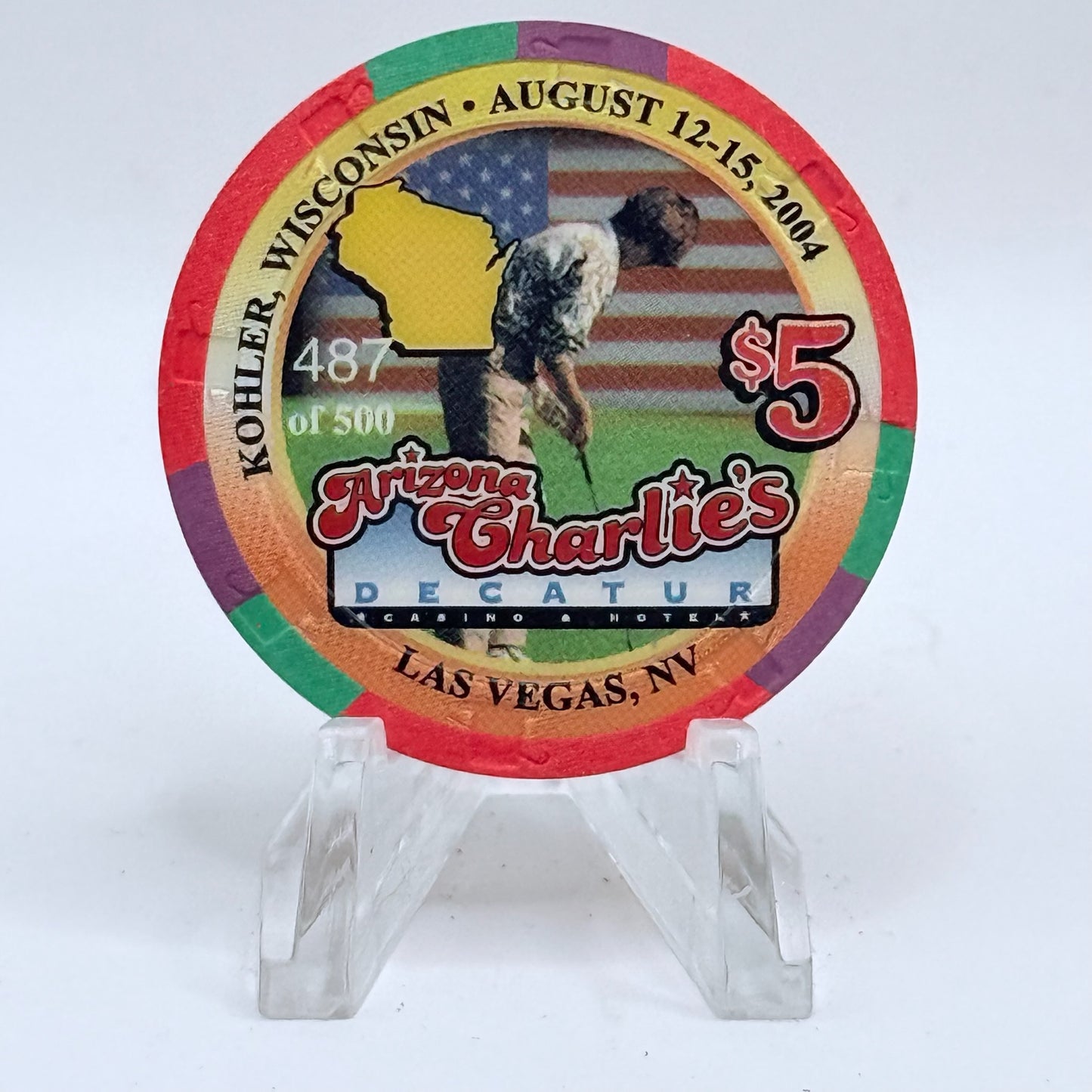 Arizona Charlie's Decatur (West) Las Vegas Nevada 2004 'PGA' LE $5 Casino Chip E3893