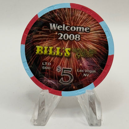 Bill's Gamblin' Hall & Saloon Las Vegas Nevada 2007 'New Year's' LE $5 Casino Chip E7782