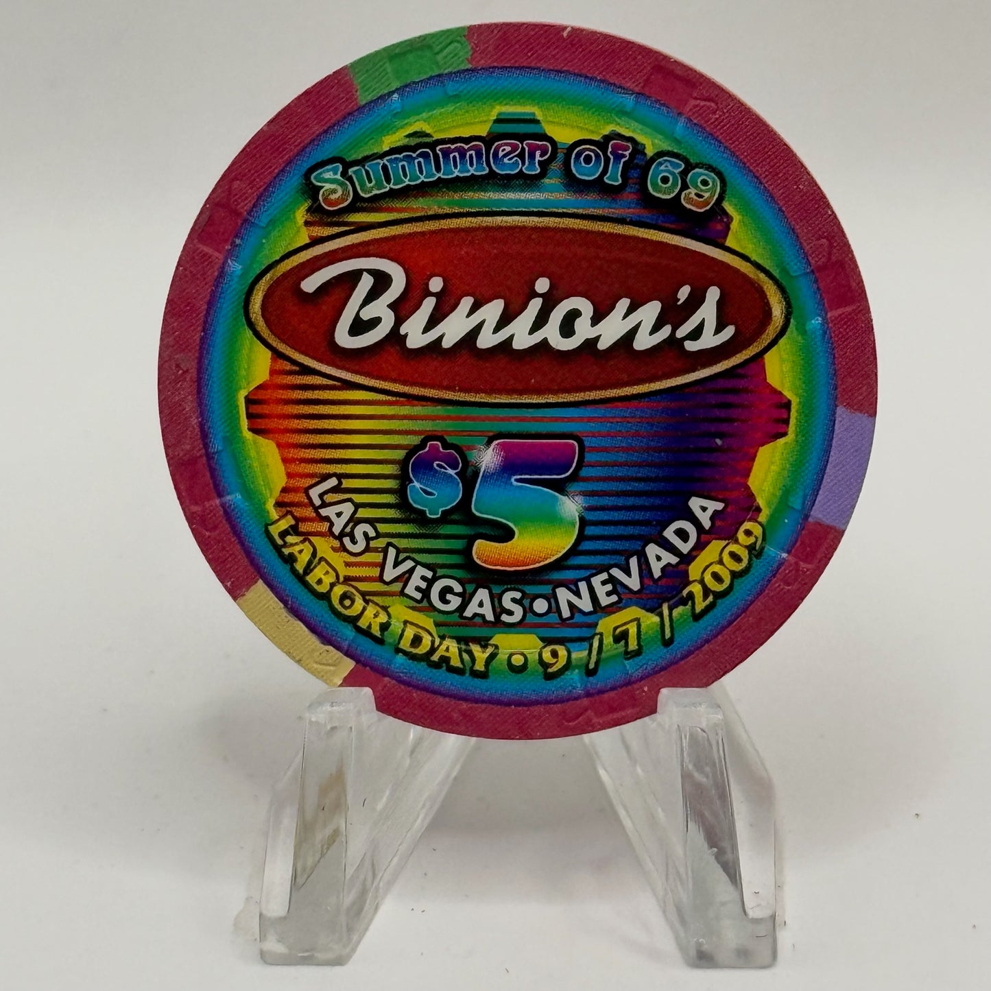Binion's Gambling Hall Las Vegas Nevada 2009 'Labor Day' LE $5 Casino Chip E9069